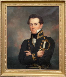 Attributed to Rembrandt Peale (1778-1860), O/C: Attributed to Rembrandt Peale (1778-1860) American. Portrait of an American Naval Officer believed to be Commodore Matthew Perry. Provenance: Veerhoff Gallery, Washington DC Matthew Perry commanded