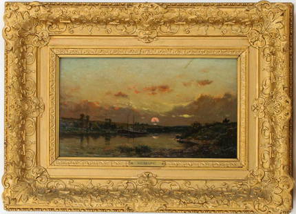 H.C Delpy (1842-1910) French, O/C: H.C Delpy (1842 - 1910) French, O/C Name on plate. Antique oil on canvas in an gold ornate frame. Name of artist on metal plate attached to frame along bottom of painting. Realistic landscape