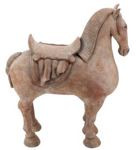 Impressive Frank Colson Clay Horse: Impressive Frank Colson clay horse seemingly with clay braided tail, blanket, saddle and mane added after the body was formed. Colson, a noted Sarasota ceramacist & sculptor who died Aug. 2015, was