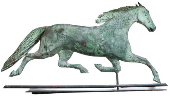 Rare Folk Art Cushing Zinc Equestrian Weathervane: Large, rare, folk art Cushing Equestrian Zinc Weathervane.Pictured in The L.W. Cushing catalogue of 1878. This was several years before joining with The White Co. to become Cushing & White. The