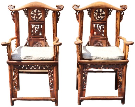 2 Antique Chinese Carved Emperor's Armchairs (1 of 10)