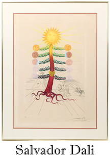 Salvador Dali (1904-1989) "Luna Geminata" Etching: Salvador Dali (1904-1989) Spanish, Color Etching. Original color etching, pencil signed lower right, and numbered lower left 82/200. Titled "Luna". Depicting a tree with moon faces at the ends of the