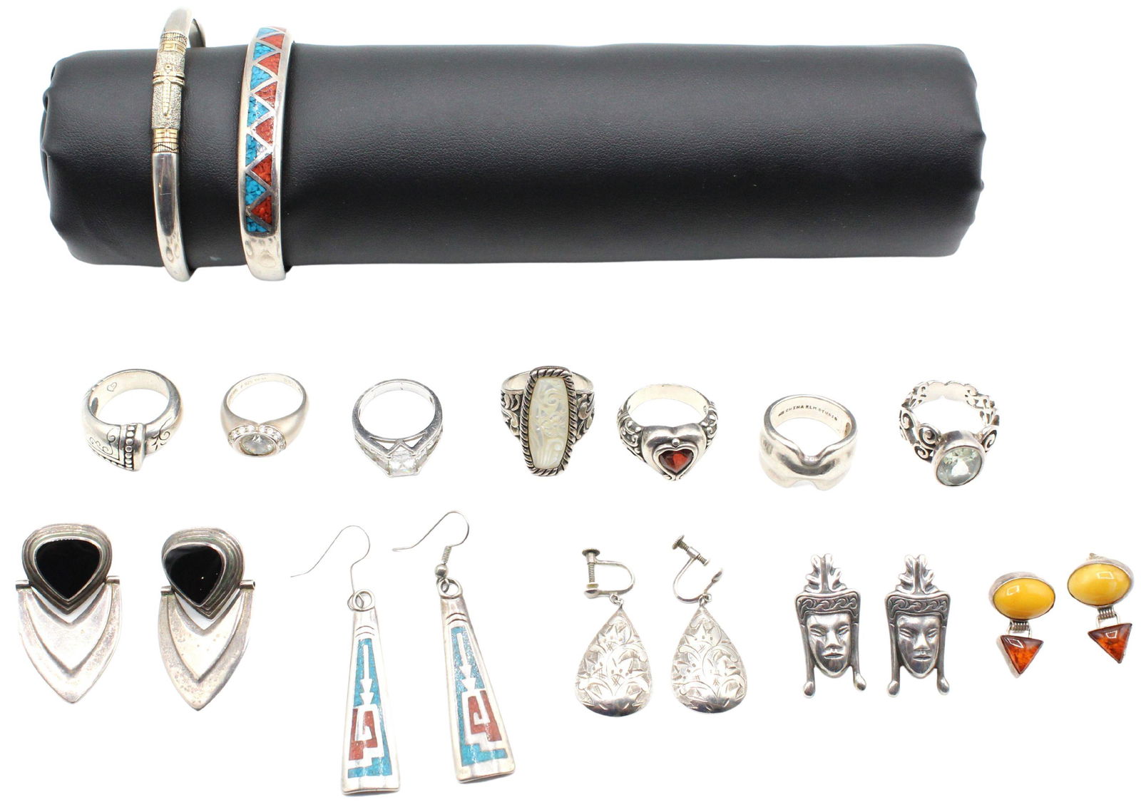 (19) S.S Rings,Earrings,Cuff Brac w/14k,SS Brace (1 of 18)