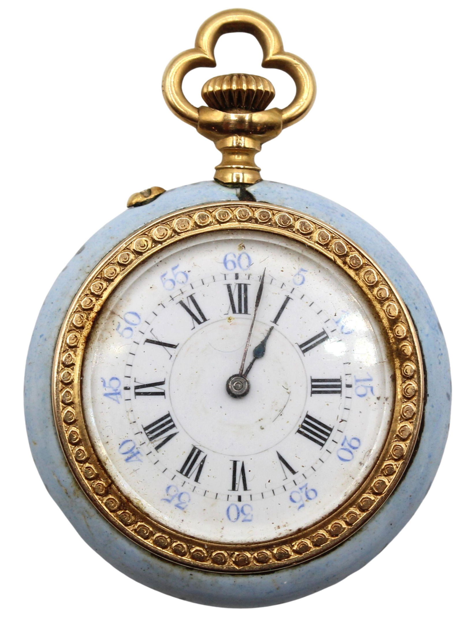 Antique Swiss Enamel/ 14k Pocket Watch AS IS (1 of 9)