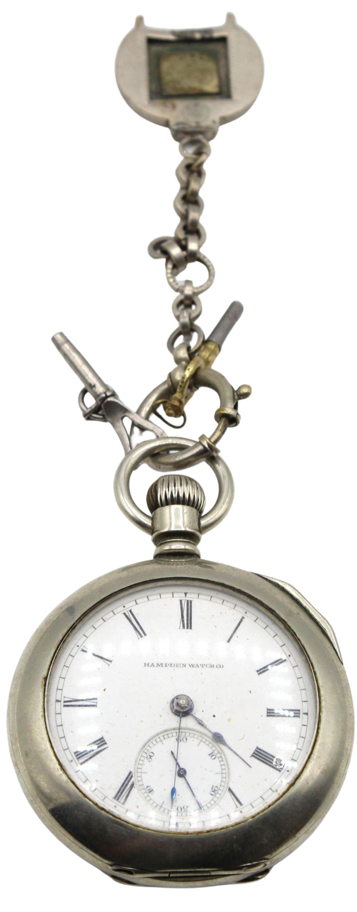 Antique Hampden Keywind Pocket Watch w/Key & Chain (1 of 10)