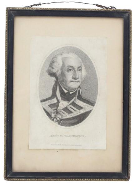 Framed Oval Portrait of General Washington 1828: Framed Oval Portrait of General Washington 1828. After Gilbert Stuart Portrait Of General Washington, 1828, Engraving. This portrait of General Washington was engraved for the Encyclopoedia Londinensi