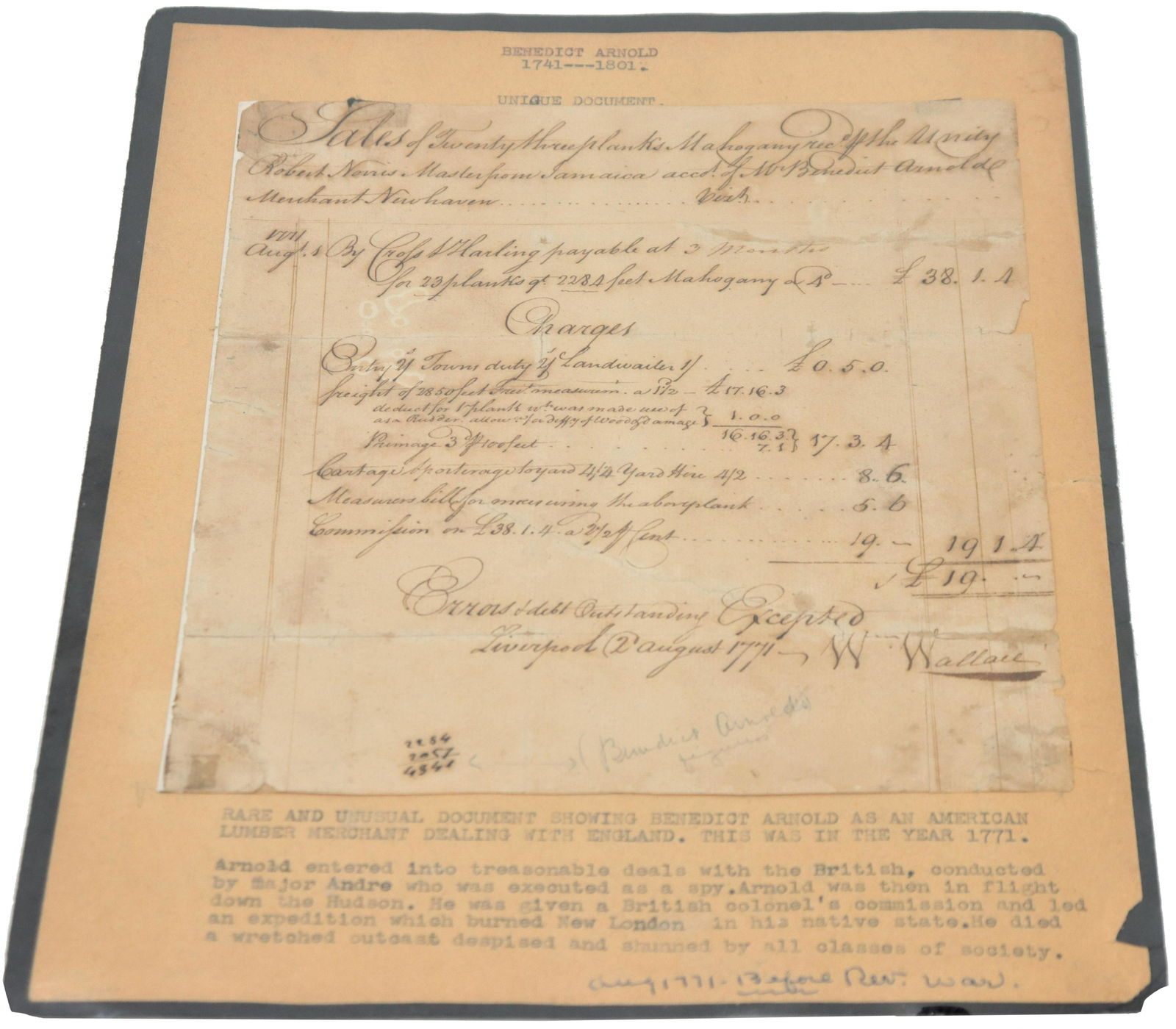 Benedict Arnold Document From August 1771 (1 of 10)