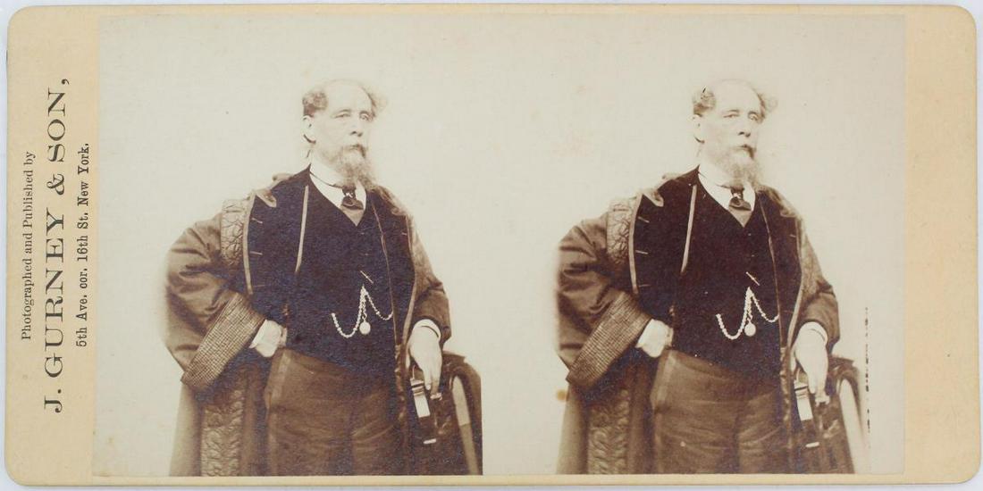 Antique Stereoscope Card of Charles Dickens (1 of 5)