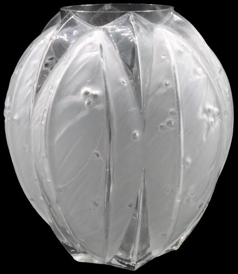 Verlys Frosted Glass Vase: Verlys Frosted Glass Vase. Small berry design throughout. Etched Verlys on bottom. Size: 9 x 9 x 10 in.#3708, #14