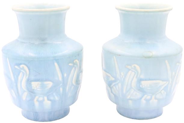 (2) Blue Rookwood Vases With Ducks (1 of 8)