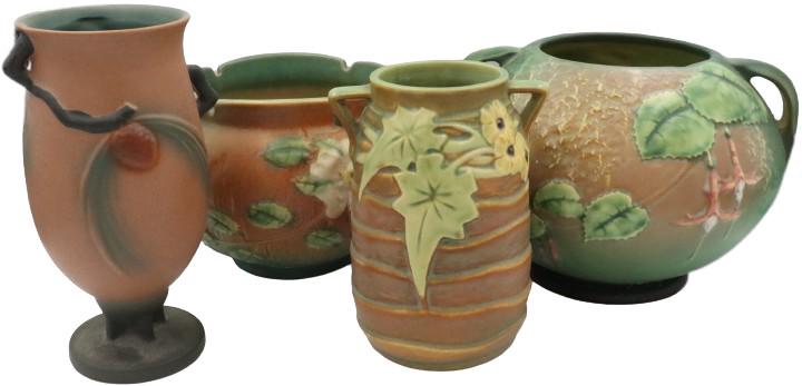 (2) Brown Roseville Vases & (2) Planters (1 of 7)