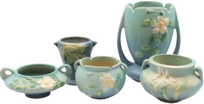 (3) Blue Roseville Planters (1 of 4)