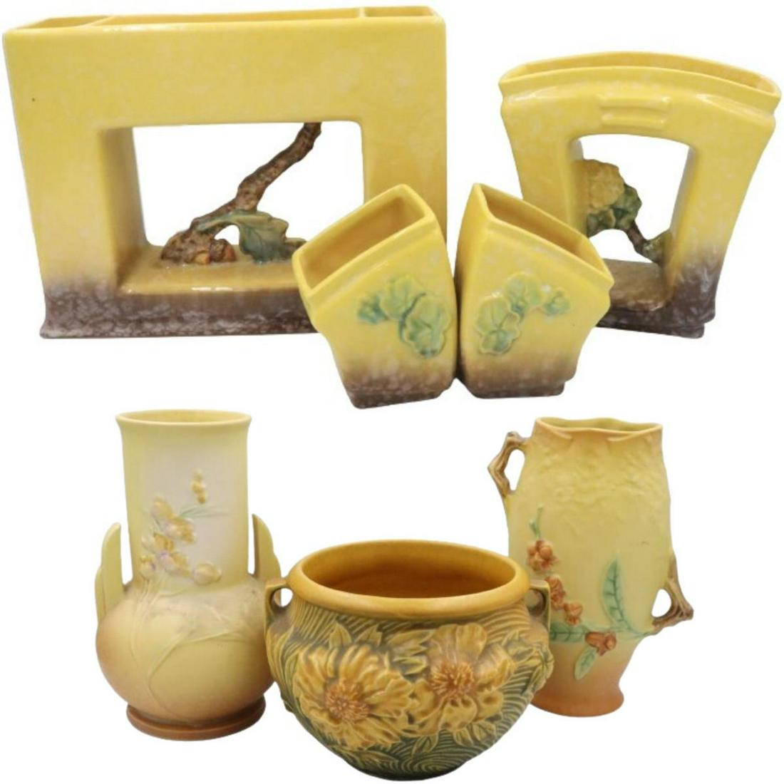 (6) Yellow Roseville Vases & Planter (1 of 20)
