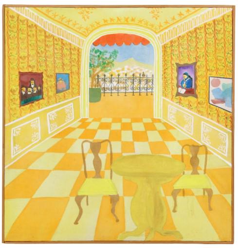 Dian Leach (1935-1994) American, Oil on Canvas: Dian Leach (1935-1994) American, Oil on Canvas. Signed. Titled "Yellow Interior". Dian Leach first studied art at Dominican College in San Rafael, California and, subsequently, at San Francisco State 