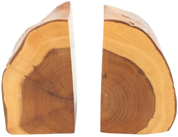 Pair of Welsh Wooden Log Bookends: Hand made in Wales. By Maureen & Keith Shambrook. Sticker on underside of both bookends. Size: 3 3/8 x 2 3/4 x 4 3/4 in. #3446
