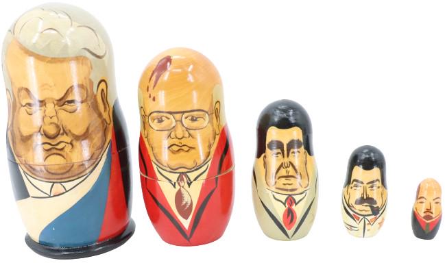 Set of 5 Political Nesting Dolls: Set of 5 Political Nesting Dolls. Hand Painted. Size: 3 1/2 x 3 1/2 x 7 in. #3459