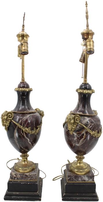 Pair Neoclassical Marble & Bronze Urn Table Lamps (1 of 19)