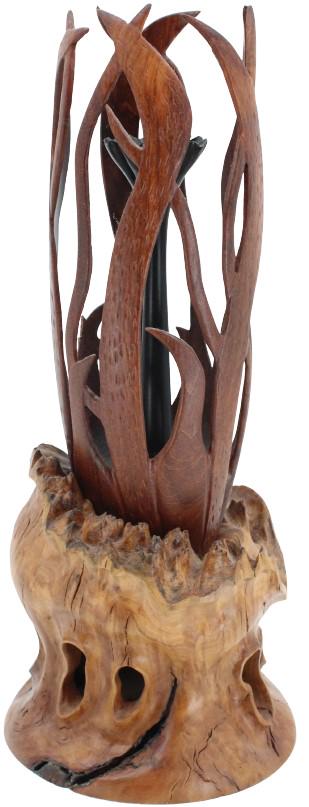 Thomas Whistance Wood Art "Ocean Dance": Titled "Ocean Dance". Numbered #120. Signed, numbered, dated, and titled on underside. Yellow Box Burl/Cocobolo Ebony Size: 6 x 6 x 14 in. #1933