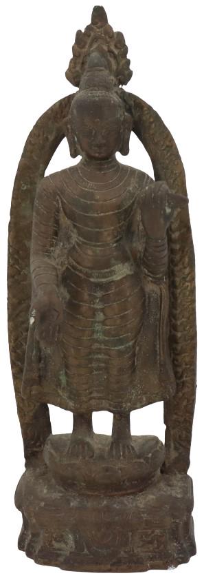 Antique Standing Indian Bronze Buddha with Halo (1 of 9)