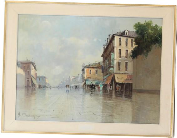 Aldo Marangoni (19th/20th C)Italian, Oil on Canvas: Aldo Marangoni (19th/20th C) Italian, Oil on Canvas. European street scene on the Grand Boulevard. Marangoni's street scenes are known for their panoramic perspective. Signed in the lower left. Artist