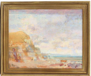 Charles Gresham (20th C) American, Oil on Board: Charles Gresham (20th C) American, Oil on Board. Ocean Beach, San Francisco. Gresham exhibited at the Esther Robles Gallery in the 1950's Other artists exhibiting were Stanton MacDonald Wright, Karel