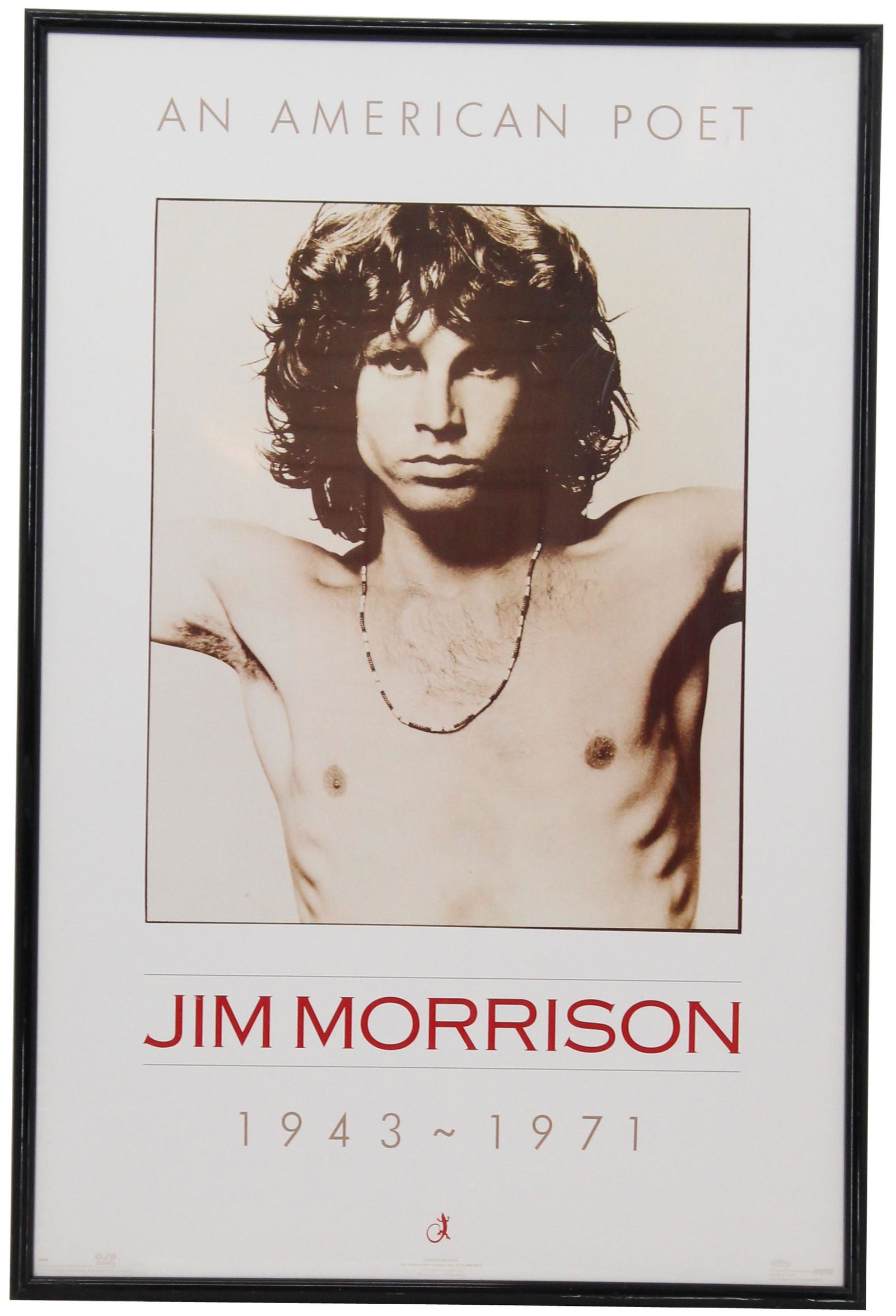 Jim Morrison, The Doors, Poster: Jim Morrison, The Doors, Poster. "The American Poet". This iconic image appeared on the cover of the Doors Greatest Hits album. Based on a photograph by the music photographer Joel Brodsky whose work