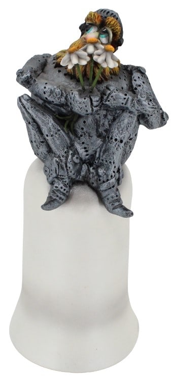 Todd Warner (1945-2022) USA, Knight Bell: Todd Warner (1945-2022) USA, Knight Bell. Large bell with a knight figure on the top. Signed Todd J Warner and dated 2001 near the bottom of the bell. In as is condition, a little bit of paint loss on