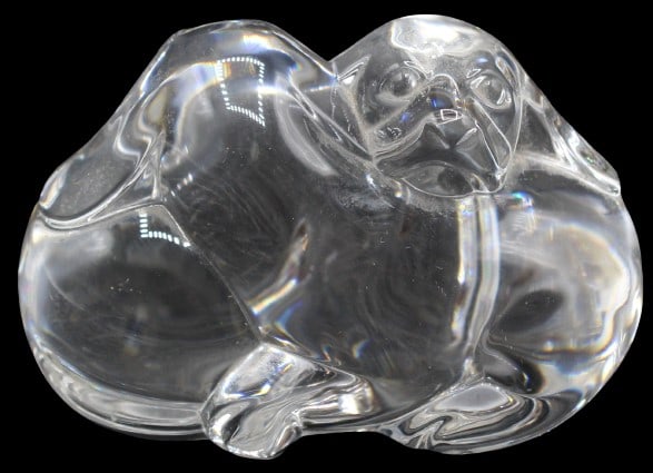 Signed Steuben Glass Cuddling Dogs: Signed Steuben Glass Cuddling Dogs.Size: 3 x 1 3/4 x 2 in. #1938