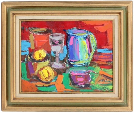 Brother David Steindl-Rast (B. 1926) Austrian, O/C: Brother David Steindl-Rast (B. 1926) Austrian / American, Oil on Canvas. Signed in the lower right. Titled "Still Life" and dated 1981 on the back. Painted at the Immaculate Heart Hermitage, Big Sur C