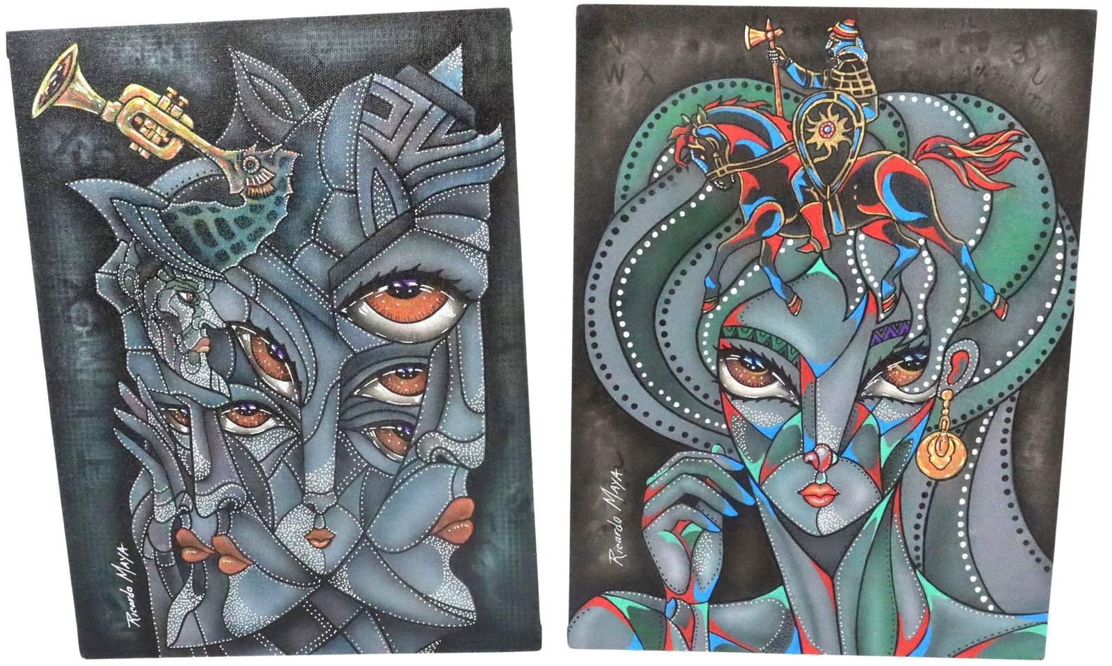 (2) Paintings, Ricardo Maya (b.1969), Cuban O/B: (2) Unframed paintings by Ricardo Maya, oil on canvas board. Both are signed bottom left. Ricardo Maya is a Cuban artist (born 1969). He works with acrylic and watercolor and is known for his strong,