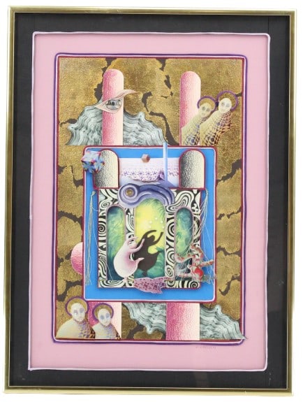 Contemporary Collage L. Larisch Mixed Media: Contemporary Collage L. Larisch Mixed Media. Overall Size: 24 1/4 x 18 1/4 in. Sight Size: 21 x 14 3/4 in. #1445