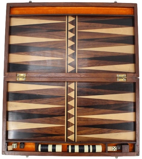 Vintage Backgammon Board with Exotic Woods: Vintage Backgammon Board with Exotic WoodsSize: 13 7/8 x 8 1/4 x 1 3/4 in. #1686