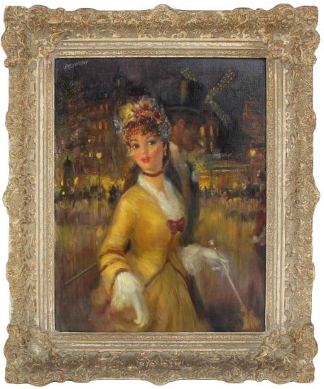 John Strevens (1902-1990) English, Oil on Canvas: John Strevens (1902-1990) English, Oil on Canvas. Titled 'By the Moulin Rouge'. Signed in the upper left. Titled on the back. John Strevens is known for Female portrait, floral and interior painting.