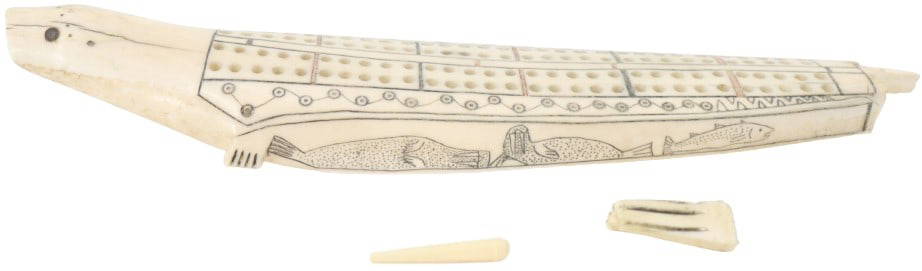 Antique Walrus Tusk Cribbage Board Auction