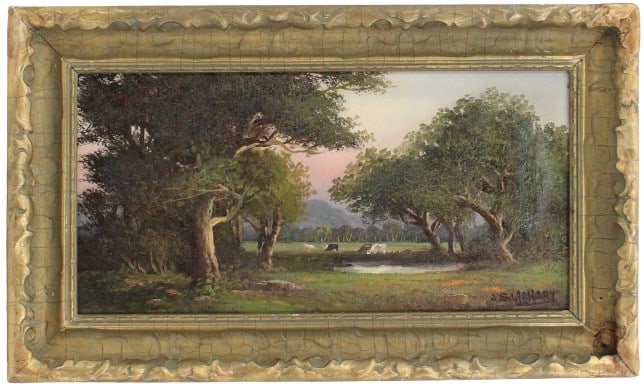 John Joseph Englehart (1867-1915) American, O/C: John Joseph Englehart (1867-1915) American, Oil on Canvas. Marin County California pastoral landscape. Signed in the lower right. John Englehart is known for Western landscape painting. Joseph John En