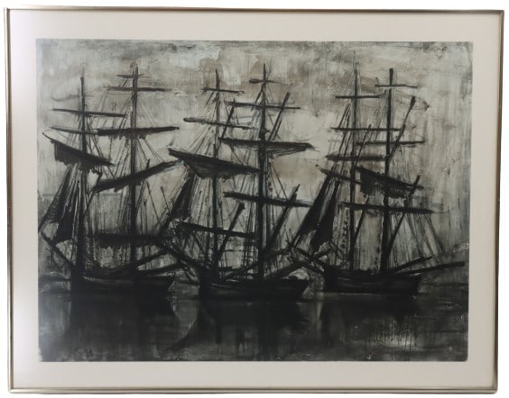 Bernard Buffet (1928-1999) French, Lithograph: Bernard Buffet (1928-1999) French, Lithograph. Titled 'The Black Ships'. Signed in the plate. Bernard Buffet is known for Abstract figural painting, engraving, printmaking, design. Bernard Buffet was