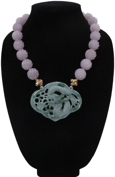 Carved Dragon & Jadeite/ Lavender Quartz  Necklace (1 of 12)