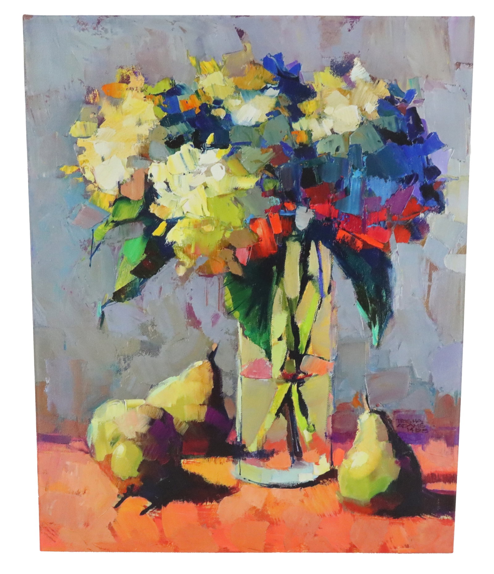 Trisha Adams, American (B. 1956) P/C Still Life.: Print on canvas. Trisha Adams, (nee Patricia Irene McLaughlin), was born and raised in California. She moved to Virginia after graduating from William Jewell College in Liberty, MO in 1980.She worked 