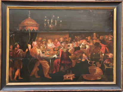 Large 19th C Old Master 'Belshazzar's Feast': Large 19th Century Old Master Painting 'Belshazzar's Feast'. As described in the Book of Daniel, Chapter 5, Rembrandt, Frans Froncken, and Jan Harmensz Muller are known to have painted this subject.