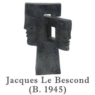 Jacques Le Bescond 1945 Bronze "On the Contrary": Jacques Le Bescond Born: 1945 Bronze "On the Contrary" Sculpture. signed with initials and with artist?s cipher ?JLB? (on base)bronze with black and white patina. A larger version of this sold for