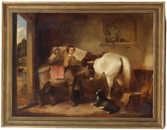 English 19th Century Oil/Canvas Stable Scene (1 of 17)