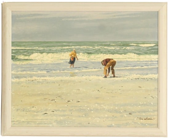 Tom Schenk Oil on Canvas Figural Beach Scene (1 of 8)