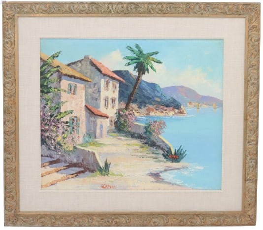 Raphael Gasperi (1867-1927) French, Oil on Canvas: Raphael Gasperi (1867-1927) French, Oil on Canvas. Mediterranean coast. Signed. Overall Size: 32 3/4 x 29 in. Sight Size: 23 1/2 x 20 in. #4601