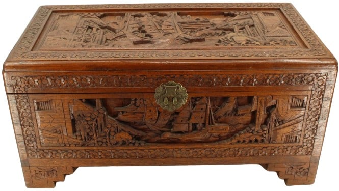 Chinese Camphor Wood Carved Wooden Nautical Chest (1 of 20)