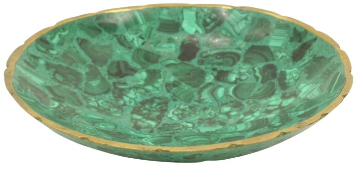 7.5 inch Malachite Bowl With Brass Rim (1 of 15)