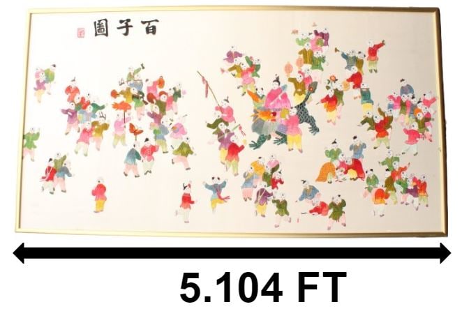 Silk Chinese Embroidery of 100 Children: Chinese embroidery featuring 100 boys, or "children at play". This contains a colorful depiction of 100 boys playing together. With this item, you will notice its glossy texture and multi-colored thre