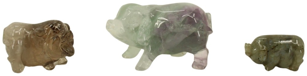 (3) Variegated Natural Crystal Hand Carved Pigs (1 of 20)