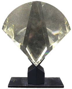 Karl Berg (b. 1943) German, Polyhedron Cut Crystal: Karl Berg (b. 1943) German, Polyhedron Cut Crystal Edition 1 of 5. Artist Signed, Numbered and Dated On Base. ?cb 97 1/5". This semicircular polyhedron is made from colorless, optical glass which has