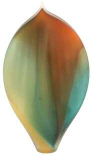 Art Glass Sculpture in Leaf Shape: Art Glass Sculpture in Leaf Shape. Beautiful frosted art glass sculpture in stylized leaf form, with subtle coloration. Provenance: Sold: Sarasota Estate Auction, Sarasota FL, December 11, 2021, Lot