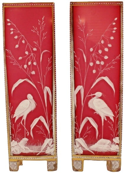 Pair of Moser Gilt Cranberry Glass Vases (1 of 20)